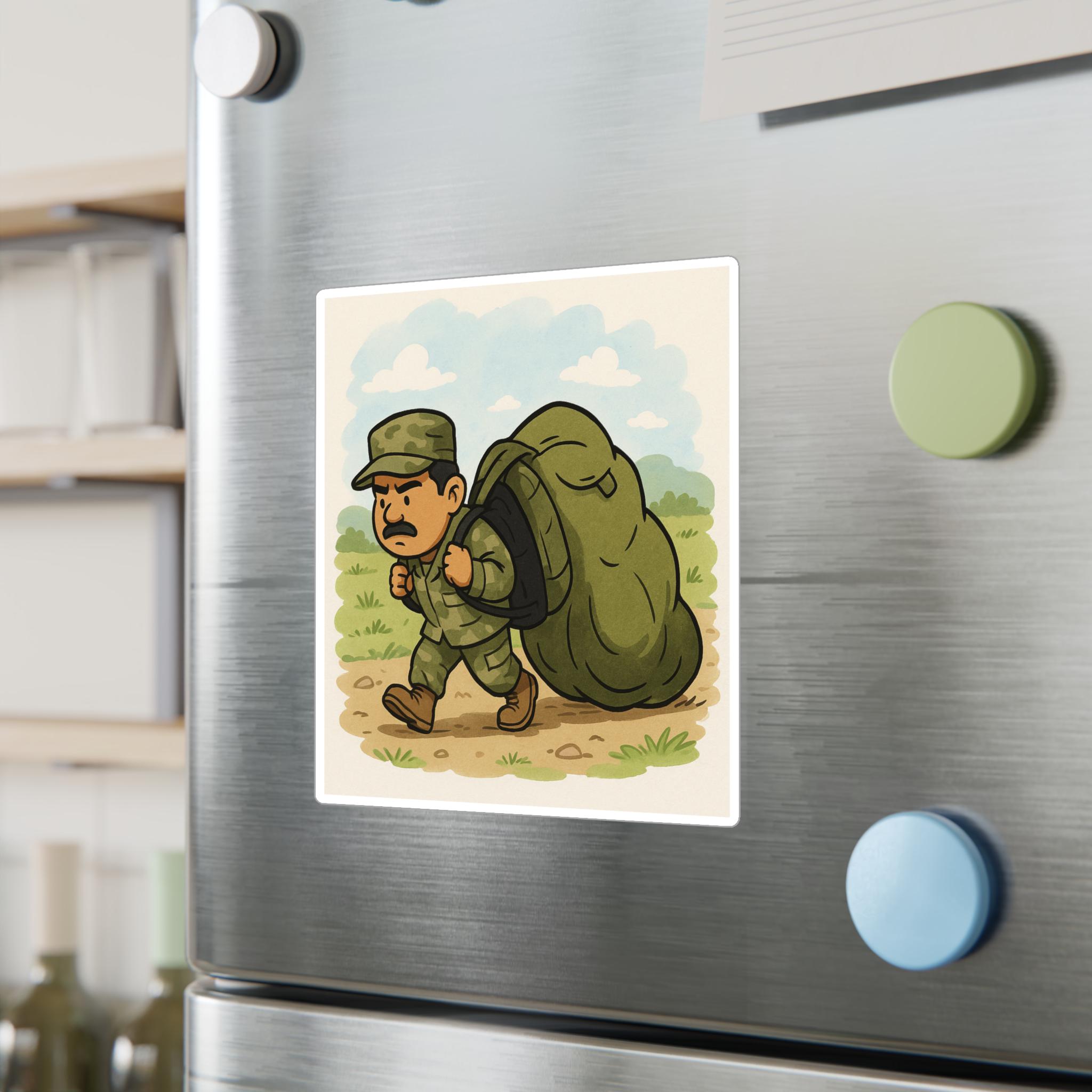 Cartoon Rucking Sticker Vinyl Decal Sticker - Army Soldier With Oversized Ruck, Cartoon Style ...