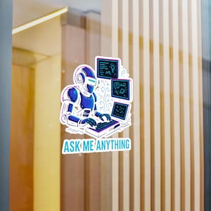 Neon Cyberpunk AI Robot Vinyl Decal Sticker - Tech Wizard Arcade Cabinet Design, Synthwave Colors, Powered by Questions, ChatGPT Inspired,