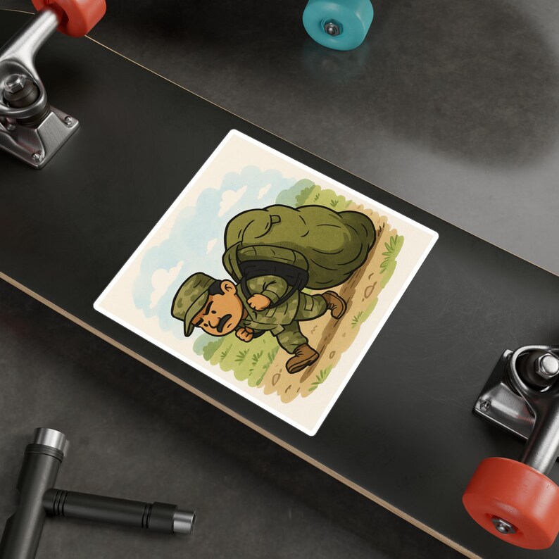 Cartoon Rucking Sticker Vinyl Decal Sticker - Army Soldier With Oversized Ruck, Cartoon Style ...