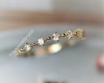 Aliança de casamento em filigrana de moissanita, ouro rosa, diamante, curva, estilo art déco com folhas, alianças combinando, aliança vintage de compromisso para mulheres.