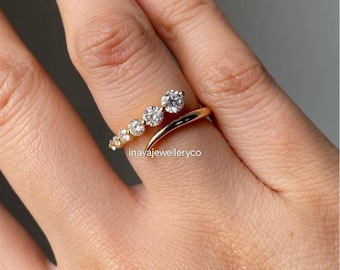 Aliança de casamento em filigrana de moissanita, ouro rosa, diamante, curva, estilo art déco com folhas, alianças combinando, aliança vintage de compromisso para mulheres.