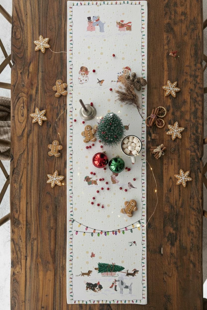35 Elegant Christmas Hallway and Entryway Decorations 7 Dog-Themed Table Runner - Christmas Décor for Dog Lovers