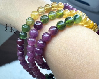 100% Natural Tourmaline Bracelet,Natural Tourmaline Multi Wrap Bracelet 5mm, Candy Tourmaline Bracelet,Wealth & Love Energy Gift