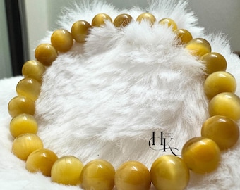 Yellow Tiger Eye Beaded Bracelet | 8,5mm Round Tiger's Eye Stretch Bracelet for Stacking | Healing Protection Luck Bracelet | Gift for her