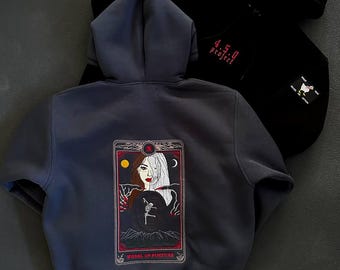 Felpa oversize con cappuccio ricamata – La carta dei tarocchi "RUOTA DELLA FORTUNA" – Streetwear unisex
