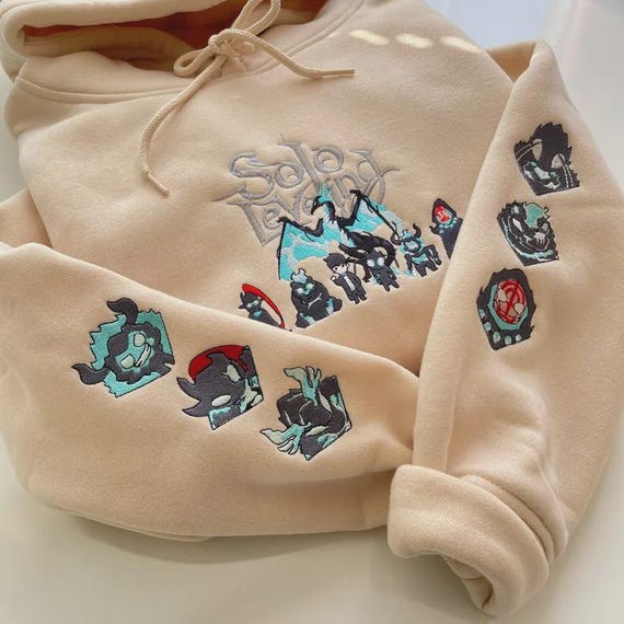 Embroidered Anime Sweatshirt, Solo Leveling-Inspired Design, Shadow Monarch Hoodie, Double Dungeon Top, Perfect Gift for Anime Fans