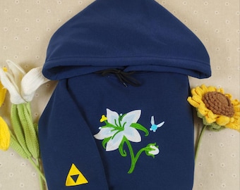 Zelda Embroidered Hoodie: Silent Princess Flower, Cozy Gamer Apparel