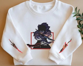 Anime Embroidered Sweatshirt, Solo Leveling Design, Handmade 50/50 Cotton-Poly Blend