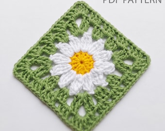 Daisy Grandma Square Häkelanleitung | Anfänger Blumen Motiv PDF Anleitung (Digitaler Download)