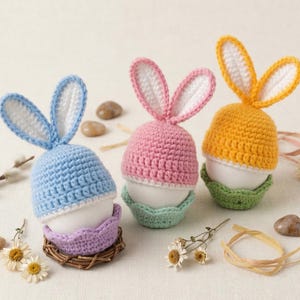 Crochet Easter Egg Holder Pattern | Amigurumi Bunny Hat Basket Cozy, Spring Table Decor DIY Tutorial | PDF: English