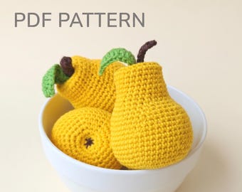 Häkelanleitung für eine Birne (Amigurumi), Spielzeuglebensmittel-Tutorial, Küchendeko-PDF