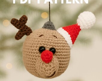 Rentier Ornamente Häkelanleitung | Weihnachtliches Amigurumi DIY, Rudolph Red Nose Deer Tutorial | PDF: Englisch