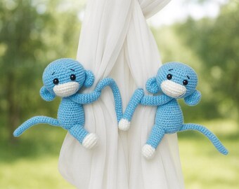 Set of Crochet Monkey Curtain Tiebacks, Amigurumi Holdbacks  for Nursery