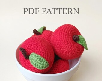 Häkelanleitung für einen Apfel, Amigurumi-Frucht-Tutorial, Spielzeuglebensmittel-PDF
