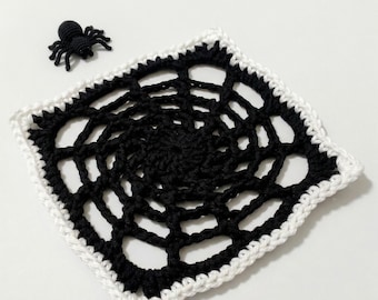 Spiderweb Häkelquadratmuster | Halloween Gothic Deko, Kissen, Decke Motiv (PDF Download)