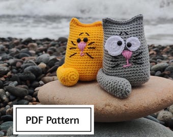 Häkelanleitung für einen Katzen-Schlüsselanhänger | Amigurumi-Spielzeug-Tutorial (PDF Englisch, Spanisch)