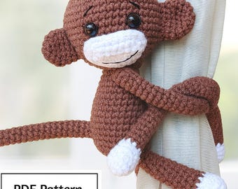 Crochet Monkey|Crochet Monkey Curtain Holder Tiebacks Pattern | Amigurumi Animal Nursery Decor (PDF)