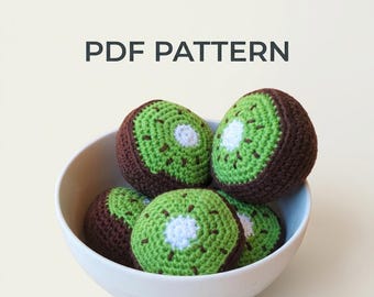 Häkelanleitung für einen Kiwi als Amigurumi, realistische Spielzeuglebensmittel-Anleitung (PDF-Download)