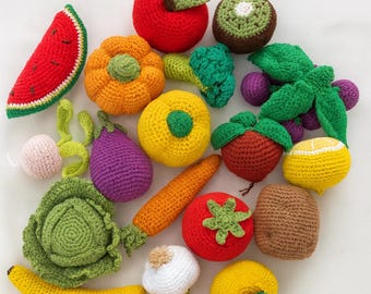 Crochet Fruit Vegetable Set | 19 pcs Cotton Play Food, Montessori Toddler Toys (Handmade)