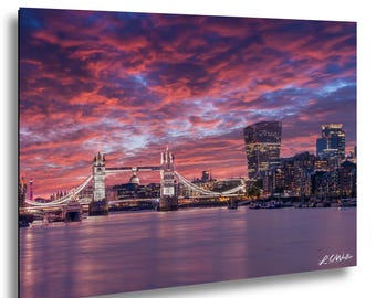 London Tower Bridge Skyline Photo, Gherkin London Print, Thames River Evening View, UK Cityscape Photography Wall Art