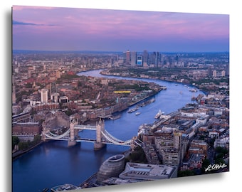London Aerial Sunset Photo, Tower Bridge View Print, Thames River London Wall Art, UK Cityscape Photography, London Skyline Image