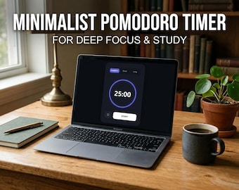 Minimalist Pomodoro Timer for Deep Focus and Productivity | Distraction-Free HTML Web Tool | ADHD Friendly Aesthetic Study and Work Timer