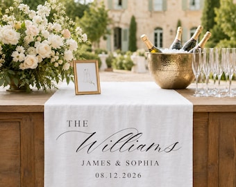Custom Linen Bar Banner, Personalized Wedding Sign, Dinner Table Decor, Outdoor Garden Reception