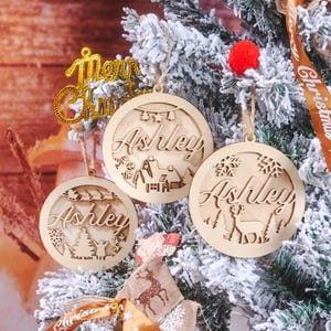Christmas Name Ornament, Snowman Ornament, Laser Cut Wood, Stocking Gift Tag, Holiday Baubles, Christmas Tree Decor, The Wood Family Gifts