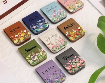 Personalisiertes magnetisches Lesezeichen mit Geburtsblume, Buchliebhaber Geschenk, Namen Leder Lesezeichen, Lesergeschenk