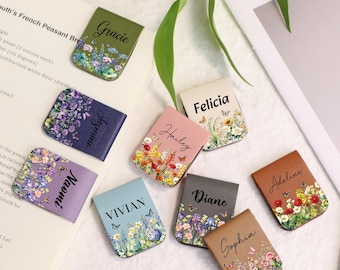 Personalized Birth Flower Bookmark, Leather Bookmark with Name, Book Lover Gift, Book Accessory