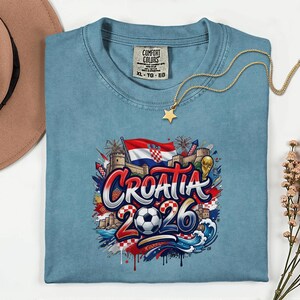 Croatia 2026 Soccer Shirt Comfort Colors®, Football Sports Fans Country Gift Tee, World Tournament Style Graphic Unisex T-Shirt image 2