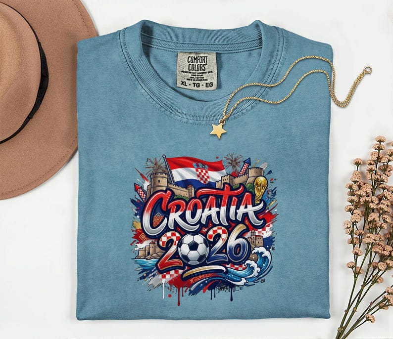 Croatia 2026 Soccer Shirt Comfort Colors®, Football Sports Fans Country Gift Tee, World Tournament Style Graphic Unisex T-Shirt image 2