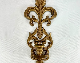 Vintage Gold Burwood Wall Sconce Candle Holder #4422 Hollywood Regency 14"