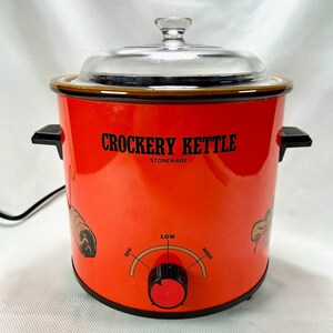 VTG Orange Kmart Crockery Kettle Stoneware Slow Cooker Crock Pot TESTED WORKS