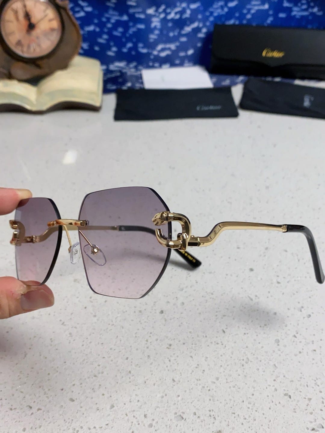 Cartier Vintage Rimless Sunglasses – Gold Frame, Purple Gradient Lenses ...