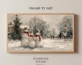 Vintage Snowmen Painting for Frame TV: Minimalist Christmas Art (Digital Download)