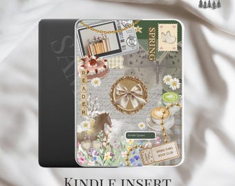 Spring Seasonal Kindle Insert | Green Pink Floral Kindle Clear Case Insert
