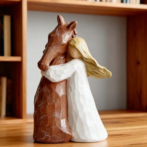 Girl and Horse Resin Statue,Angel Resin Statue,Father-Child Resin Statue,Sisters Figurines,Blessing Home Decor, Loving Family bookcase Decor