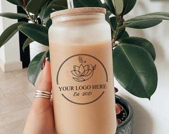Personalized Glass Cup With Logo, Custom Clear and Frosted 16oz Glass Tumbler, Company Logo Cup, Corporate Gift Coffee Cups, Christmas Gift