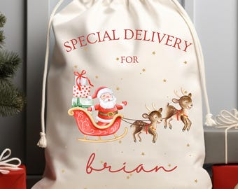 Personalized Santa Sack, Baby's First Christmas Gift, Christmas Present Sack, Special Delivery Christmas Eve Box, Personalized Kids Sack