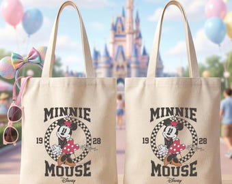 Minnie Mouse Tote Bag, Disney Tote Bag, Minnie Mouse Gift, Disney Beach Bag, Cute Cartoon Tote Bag, Gift for Her, Canvas Tote