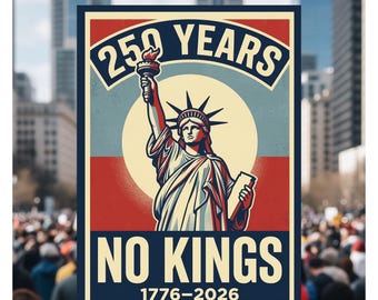 250 Years No Kings in America Protest Sign, 1776–2026 Patriotic 250 Anniversary Political Rally Sign, Anti-Trump Resistance Activist Poster