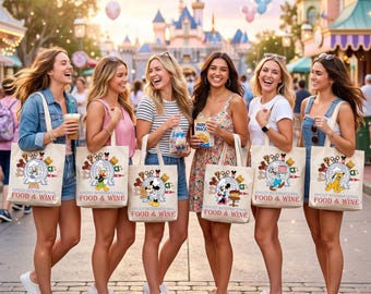 Mickey and Friends EPCOT Food & Wine Festival 2026 Tote Bag, Disney Chef Drinking Snacking Cotton Shopping Bag, Disneyland Family Trip