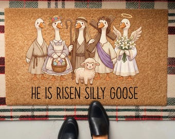 He is Risen Silly Goose Easter Doormat, Religious Easter Doormat, Christian Easter Decor, Porch Decor, Home Decor, Easter Welcome Mat