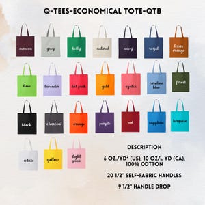 Może przedstawiać: Kolekcja toreb typu tote w r&oacute;żnych kolorach, w tym bordowym, szarym, zielonym, naturalnym, granatowym, kr&oacute;lewskim i pomarańczowym. Dodatkowe kolory to limonkowy, lawendowy, r&oacute;żowy, złoty, azalia, błękitny i leśny. Torby mają uchwyty o długości 52 cm.