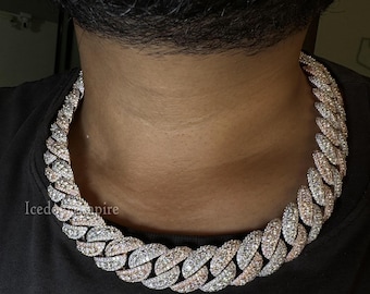 VVS Moissanite Cuban Link Chain, 925 Sterling Silver Hip Hop Necklace