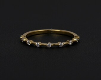 Anillo de moissanita moderno de oro de 14 k, anillo geométrico apilable, anillo minimalista para aniversario o regalo.