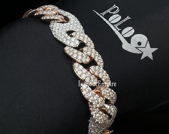 Bracelet cubain de luxe à maillons, bijoux hip hop pour hommes en pierre de moissanite VVS entièrement blinged
