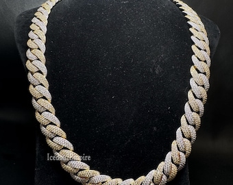 Iced Out Moissanite Cuban Link Chain, 925 Sterling Silver Hip Hop Necklace
