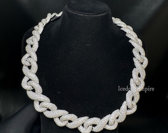 Heavy Bling Cuban Chain, 925 Silver Iced Necklace with VVS Moissanite Stones